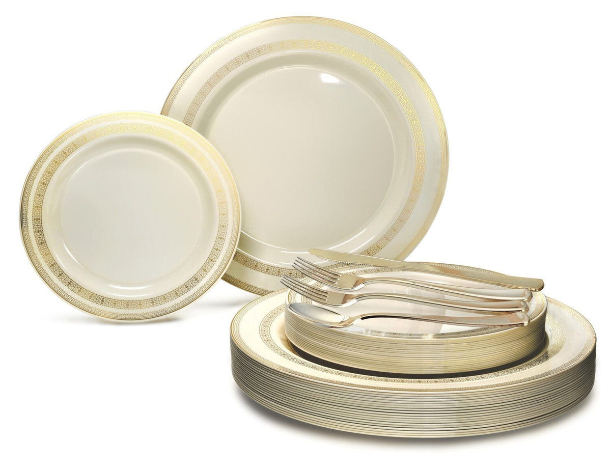 Lace Ivory & Gold Combo – 360 Pieces / 60 Guests