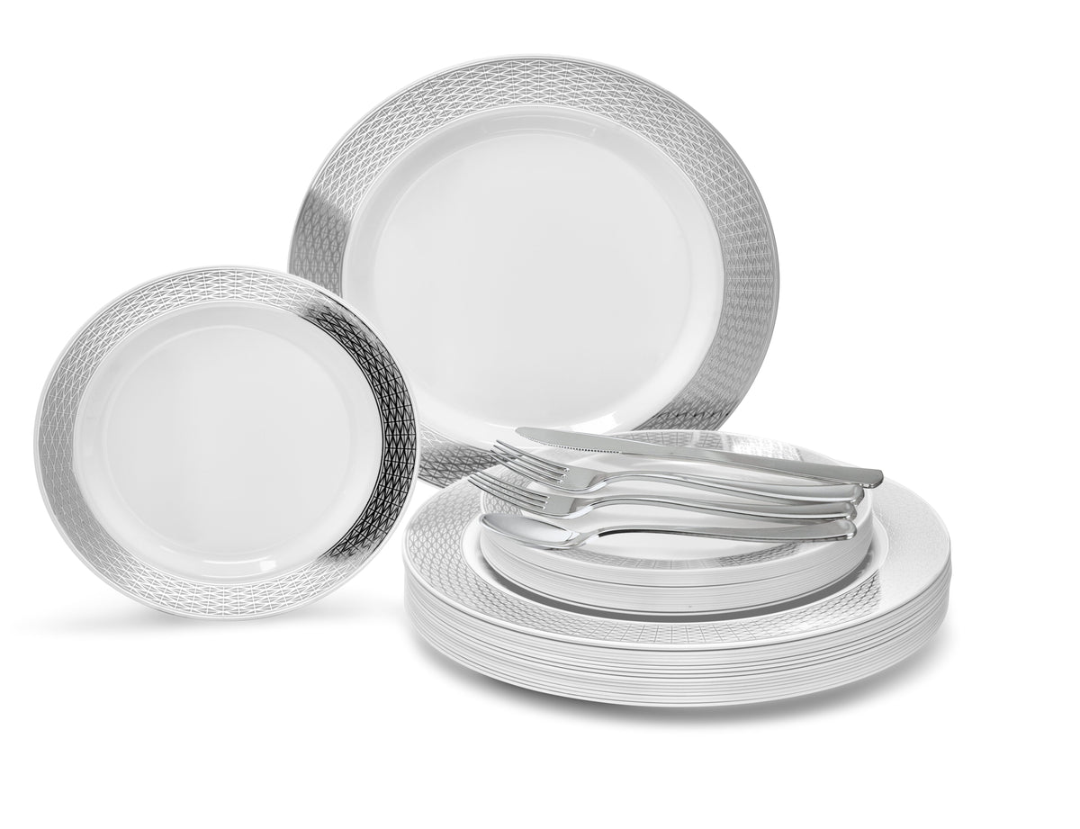 Diamond White & Silver + Silver Silverware Combo- 750 Pieces/ 125 Guest