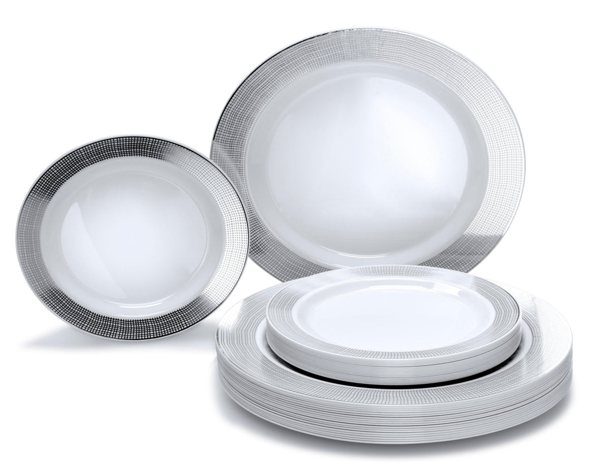 Linen White & Silver Combo – 300 Pieces / 150 Guest