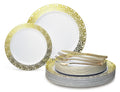 Florence White & Gold + Gold Silverware Combo- 750 Pieces/ 125 Guest