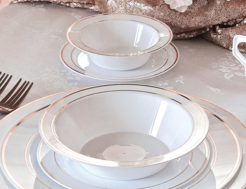 White & Rose Gold Rim – 120 Pieces / 16 oz